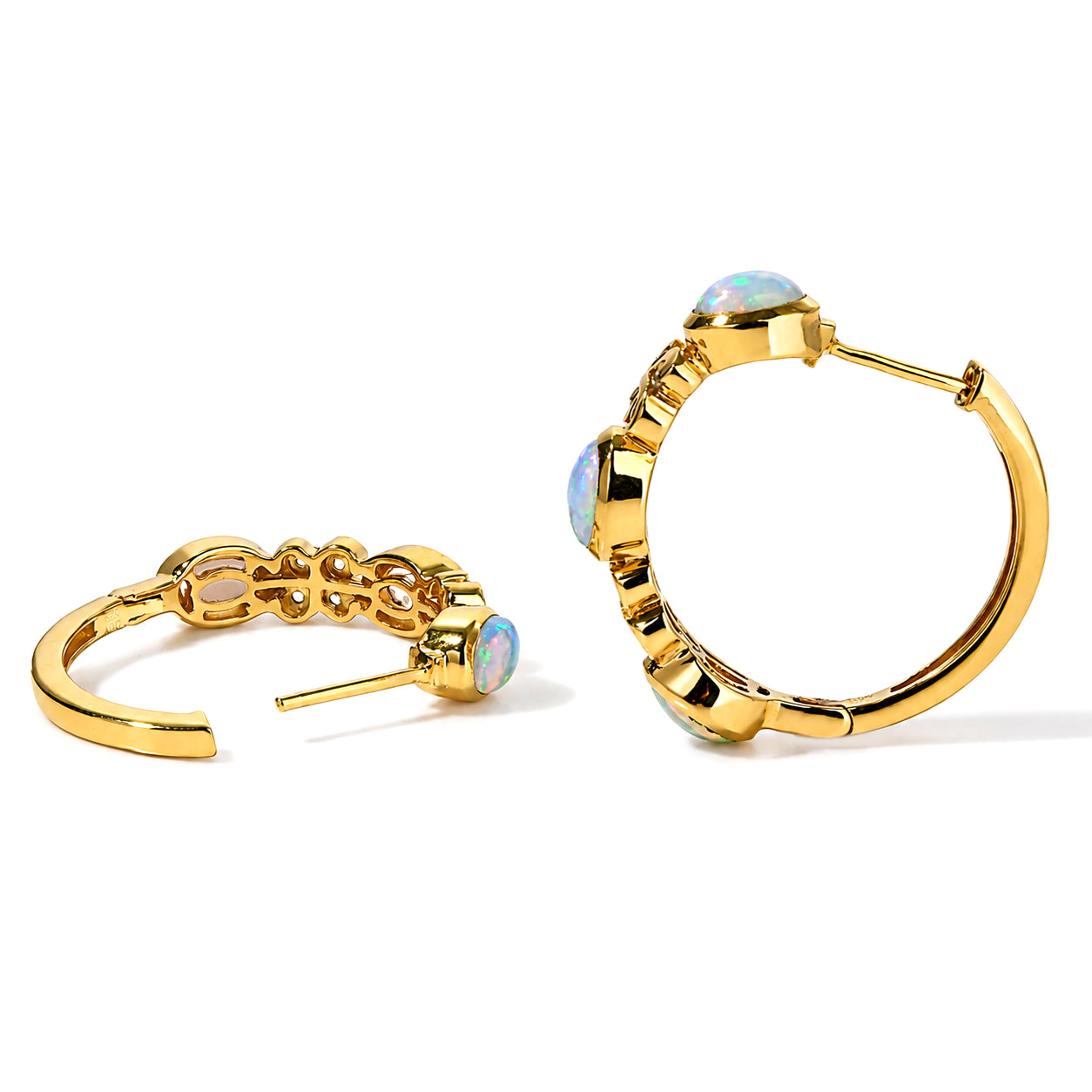 D'Joy AA Natürlicher, äthiopischer Welo Opal, Weißer Zirkon Ohrringe 925 Silber 750 Gelbgold vermeil ca. 2,75 ct.
