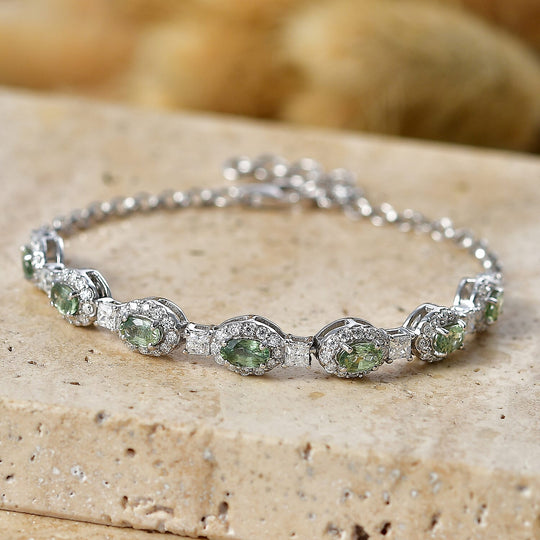 D'Joy AA Grüner Saphir, Moissanit AGI zertifiziert Armband ca. 18.5 cm 925 Silber Rhodiniert ca. 4,09 ct.