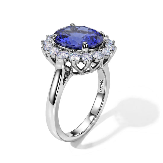 Rhapsody AAAA Tansanit, Weißer Diamant Ring 950 Platin (Größe 17.00)   (10-16 Werktage Lieferzeit) ca. 4,97 ct