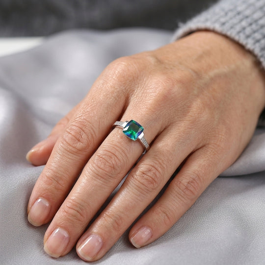 EVER TRUE Pfau Quarz Triplette, Weißer Zirkon Ring 950 Kupfer (Größe 21.00) ca. 1,08 ct