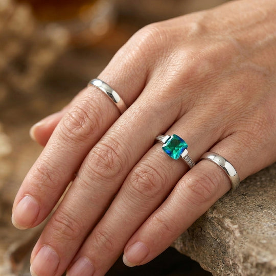 EVER TRUE Pfau Quarz Triplette, Weißer Zirkon Ring 950 Kupfer (Größe 21.00) ca. 1,08 ct