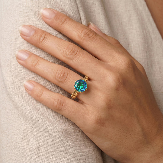 D'Joy Pfau Quarz Triplette Ring 925 Silber 750 Vergoldet (Größe 18.00) ca. 3,93 ct