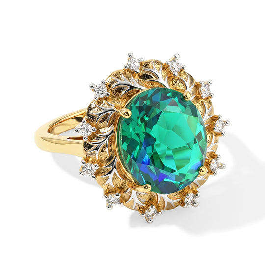 D'Joy Pfau Quarz Triplette, Weißer Zirkon Ring 925 Silber Rhodiniert und 750 Gelbgold Vermeil (Größe 20.00) ca. 5,43 ct