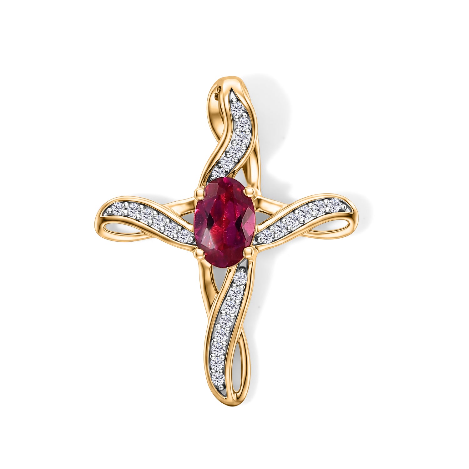 LUXURIANT DIAMOND - AAA Lab Grown Rubin, Weißer Zirkon Anhänger 925 Silber Gold ca. 0,83 ct.