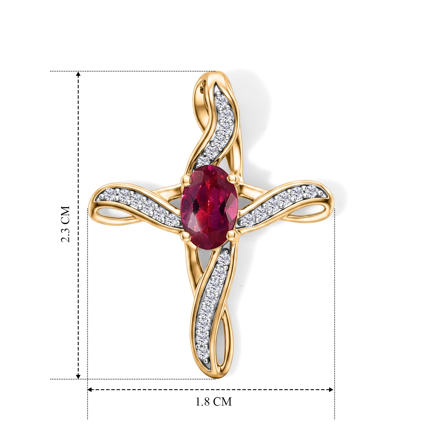 LUXURIANT DIAMOND - AAA Lab Grown Rubin, Weißer Zirkon Anhänger 925 Silber Gold ca. 0,83 ct.