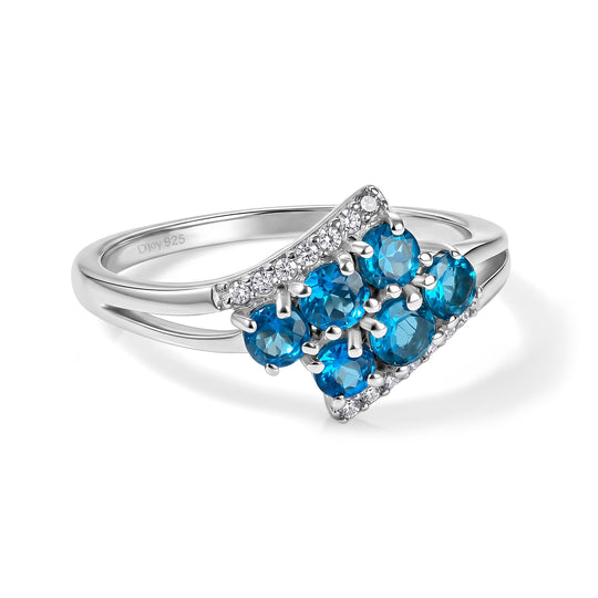 D'Joy Neon Apatit und Diamant Ring, 925 Silber platiniert - 0,80 ct.