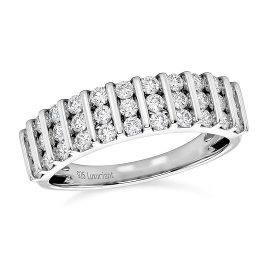 LUXURIANT SGL zertifizierter SI-GH Labor Diamant Half Eternity Ring, 925 Silber rhodiniert - 1,12 ct.