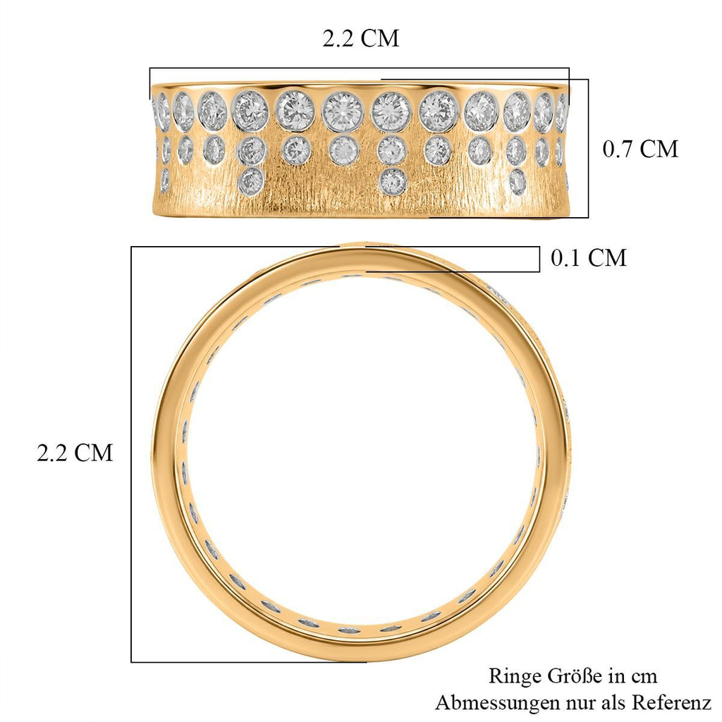 LUXURIANT SGL zertifizierter SI-GH Labor Diamant strukturierter Bandring, 925 Silber 750 Gelbgold Vermeil - 1 ct.