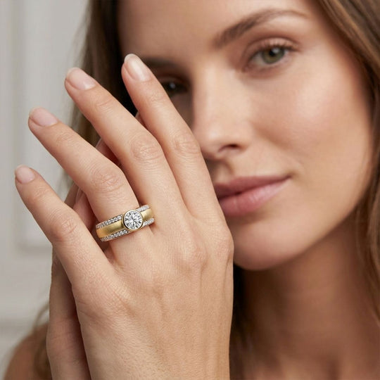 LUXURIANT SGL zertifizierter SI-GH Labor Diamant Ring, 925 Silber 750 Gelbgold Vermeil - 0,51 ct.