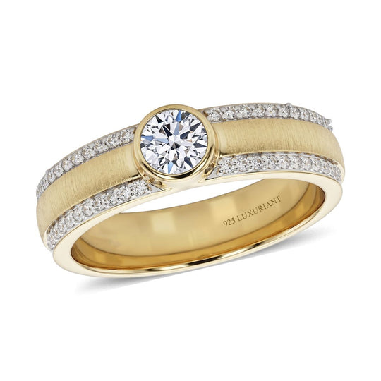 LUXURIANT SGL zertifizierter SI-GH Labor Diamant Ring, 925 Silber 750 Gelbgold Vermeil - 0,51 ct.