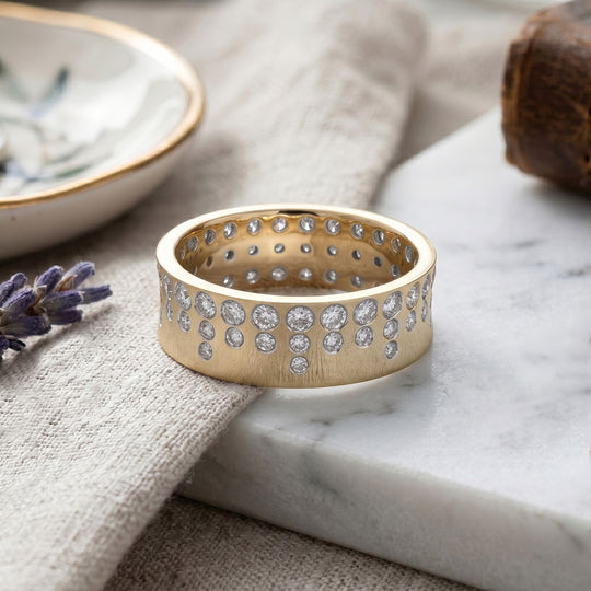 LUXURIANT SGL zertifizierter SI-GH Labor Diamant strukturierter Bandring, 925 Silber 750 Gelbgold Vermeil - 1 ct.