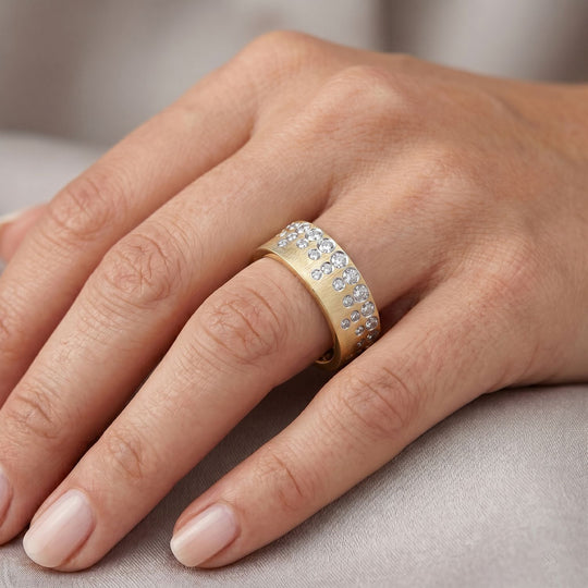 LUXURIANT SGL zertifizierter SI-GH Labor Diamant strukturierter Bandring, 925 Silber 750 Gelbgold Vermeil - 1 ct.
