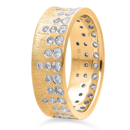 LUXURIANT SGL zertifizierter SI-GH Labor Diamant strukturierter Bandring, 925 Silber 750 Gelbgold Vermeil - 1 ct.