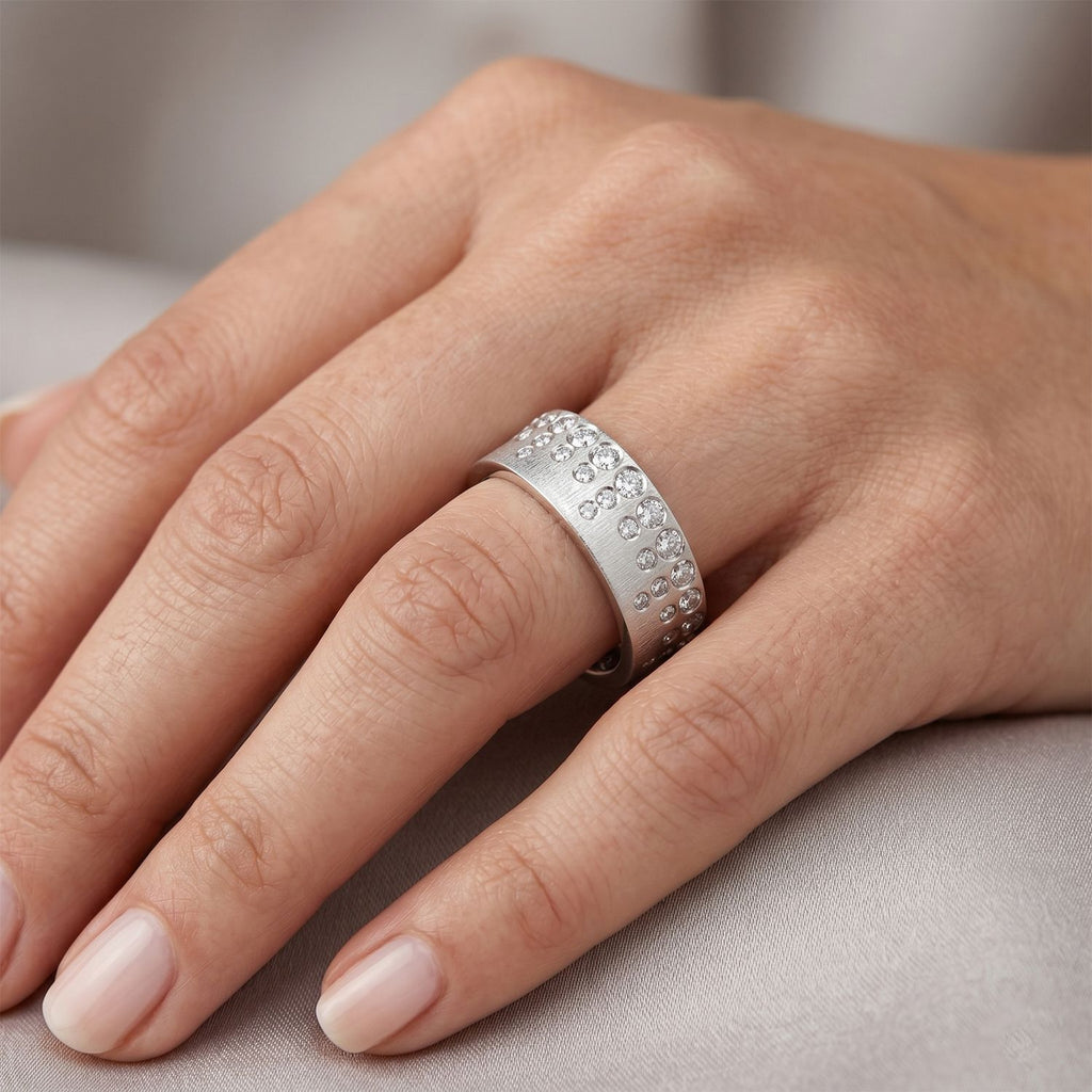 LUXURIANT SGL zertifizierter SI-GH Labor Diamant strukturierter Bandring, 925 Silber rhodiniert - 1 ct.