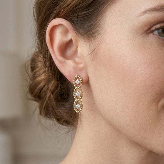 LUXURIANT SGL zertifizierte SI-GH Labor Diamant Trilogie Ohrringe, 925 Silber 750 Gelbgold Vermeil - 0,25 ct.