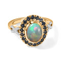 D'Joy AAA Natürlicher, äthiopischer Welo Opal, Ceylon-Saphir Ring 925 Silber 585 Vergoldet (Größe 18.00) ca. 1,81 ct