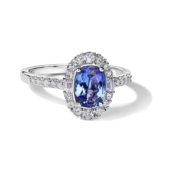 D'Joy AA Tansanit, Moissanit Ring 925 Silber Rhodiniert (Größe 19.00) ca. 1,90 ct