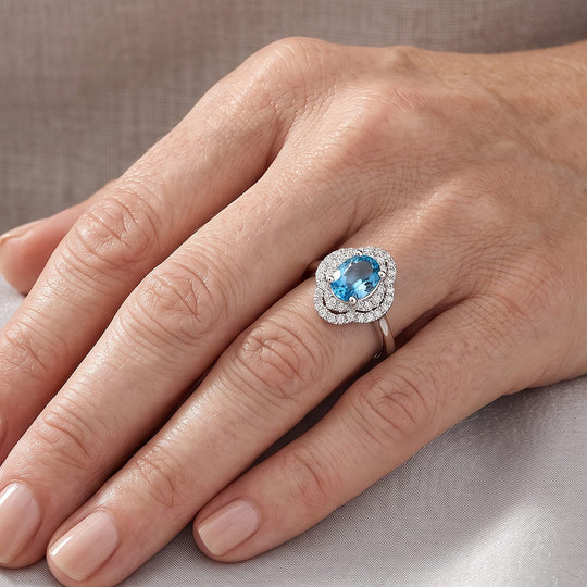 D'Joy AA Blauer Zirkon, Moissanit AGI zertifiziert Ring 925 Silber Rhodiniert (Größe 19.00) ca. 2,32 ct