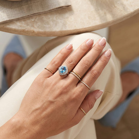 D'Joy AA Blauer Zirkon, Moissanit AGI zertifiziert Ring 925 Silber Rhodiniert (Größe 19.00) ca. 2,32 ct