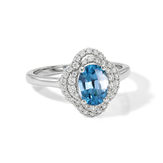 D'Joy AA Blauer Zirkon, Moissanit AGI zertifiziert Ring 925 Silber Rhodiniert (Größe 19.00) ca. 2,32 ct