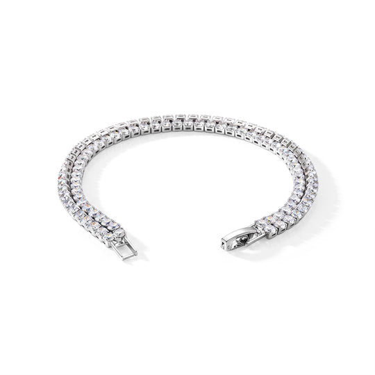 Doppellagiges weißes Zirkonia 19cm Armband, Messing in Silberton