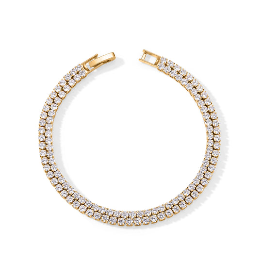 Doppellagiges weißes Zirkonia 19cm Armband, Messing in Silberton