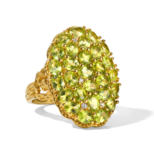 EverTrue Peridot und Zirkon Cluster Cocktail Ring, Bronze mit Gelbgold E-Bechichtung - 5,57 ct.
