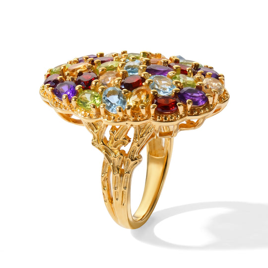 EverTrue Multi-Edelstein und Zirkon Cluster Cocktail Ring, Bronze mit Gelbgold E-Bechichtung - 5,53 ct.
