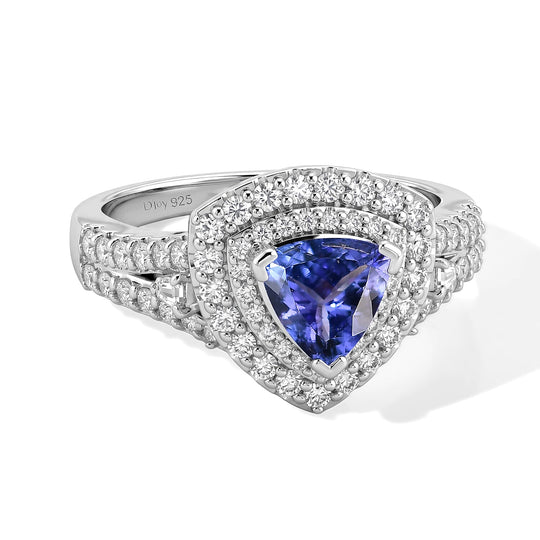 D'Joy AA Tansanit, Moissanit AGI zertifiziert Ring 925 Silber Rhodiniert (Größe 16.50) ca. 1,97 ct