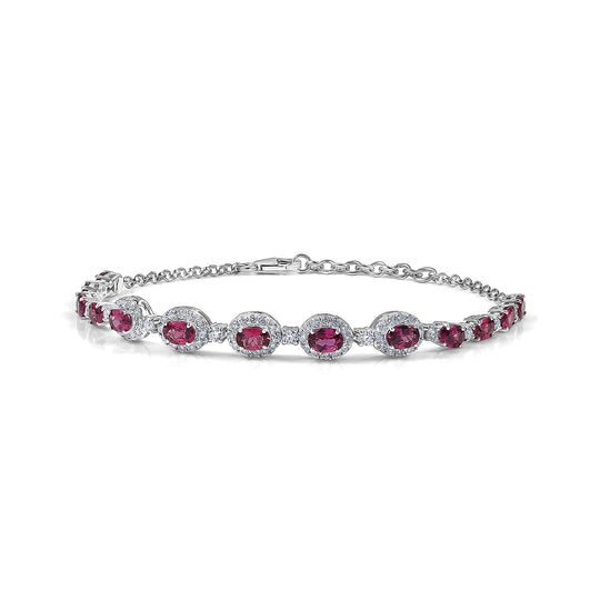 D'Joy AA Farbwechsel Granat, Moissanit AGI zertifiziert Armband ca. 18.5 cm 925 Silber Rhodiniert ca. 9,60 ct.