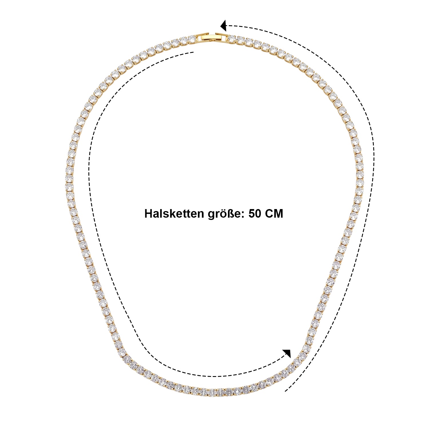 Weiße Zirkonia 50cm Halskette, Messing vergoldet