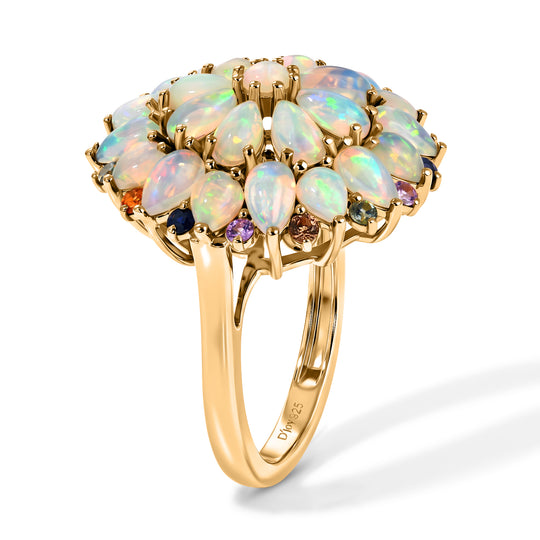 D'Joy Rosa Saphir, Natürlicher, äthiopischer Welo Opal Ring 925 Silber 750 Gelbgold vermeil (Größe 20.00) ca. 4,48 ct