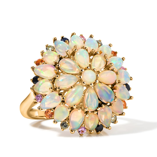 D'Joy Rosa Saphir, Natürlicher, äthiopischer Welo Opal Ring 925 Silber 750 Gelbgold vermeil (Größe 20.00) ca. 4,48 ct