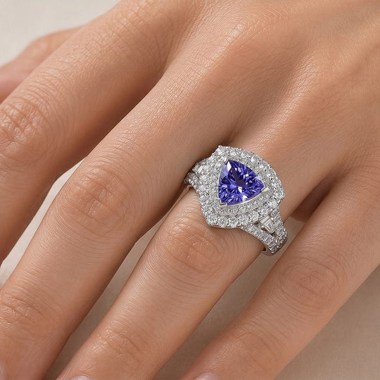 D'Joy AA Tansanit, Moissanit AGI zertifiziert Ring 925 Silber Rhodiniert (Größe 19.00) ca. 2,02 ct