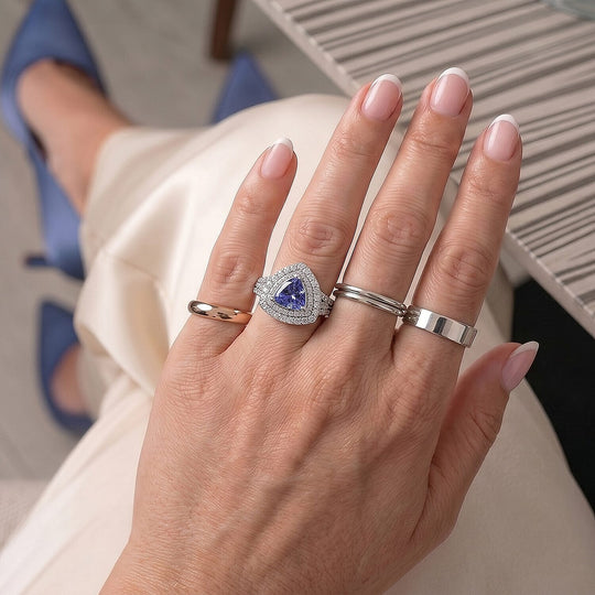 D'Joy AA Tansanit, Moissanit AGI zertifiziert Ring 925 Silber Rhodiniert (Größe 19.00) ca. 2,02 ct