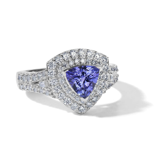 D'Joy AA Tansanit, Moissanit AGI zertifiziert Ring 925 Silber Rhodiniert (Größe 19.00) ca. 2,02 ct
