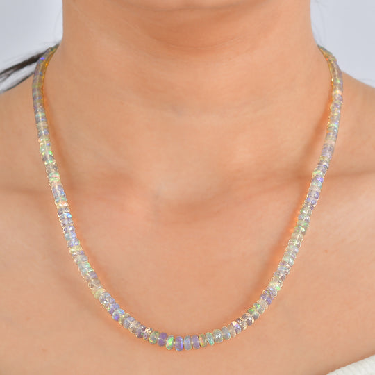 AAA Natürlicher, äthiopischer Welo Opal Halskette ca. 45 cm 925 Silber Rhodiniert (10-15 Werktage Lieferzeit) ca. 65,00 ct.