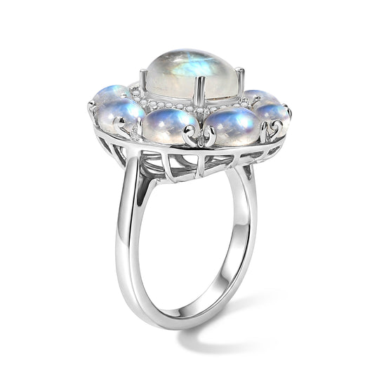 D'Joy Regenbogen Mondstein, Weißer Zirkon Ring 925 Silber Rhodiniert (Größe 18.00) ca. 10.53 ct