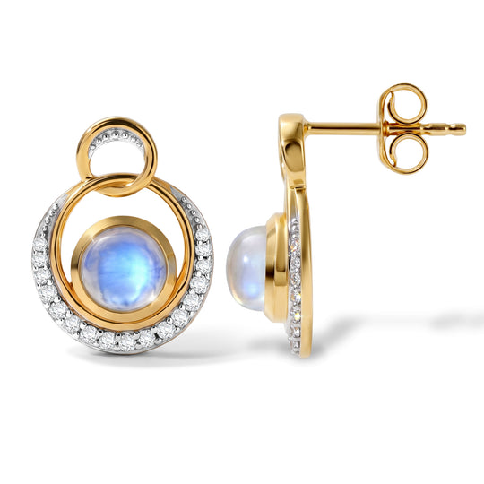 D'Joy Regenbogen Mondstein, Weißer Zirkon Ohrringe 925 Silber 585 Vergoldet ca. 2.44 ct