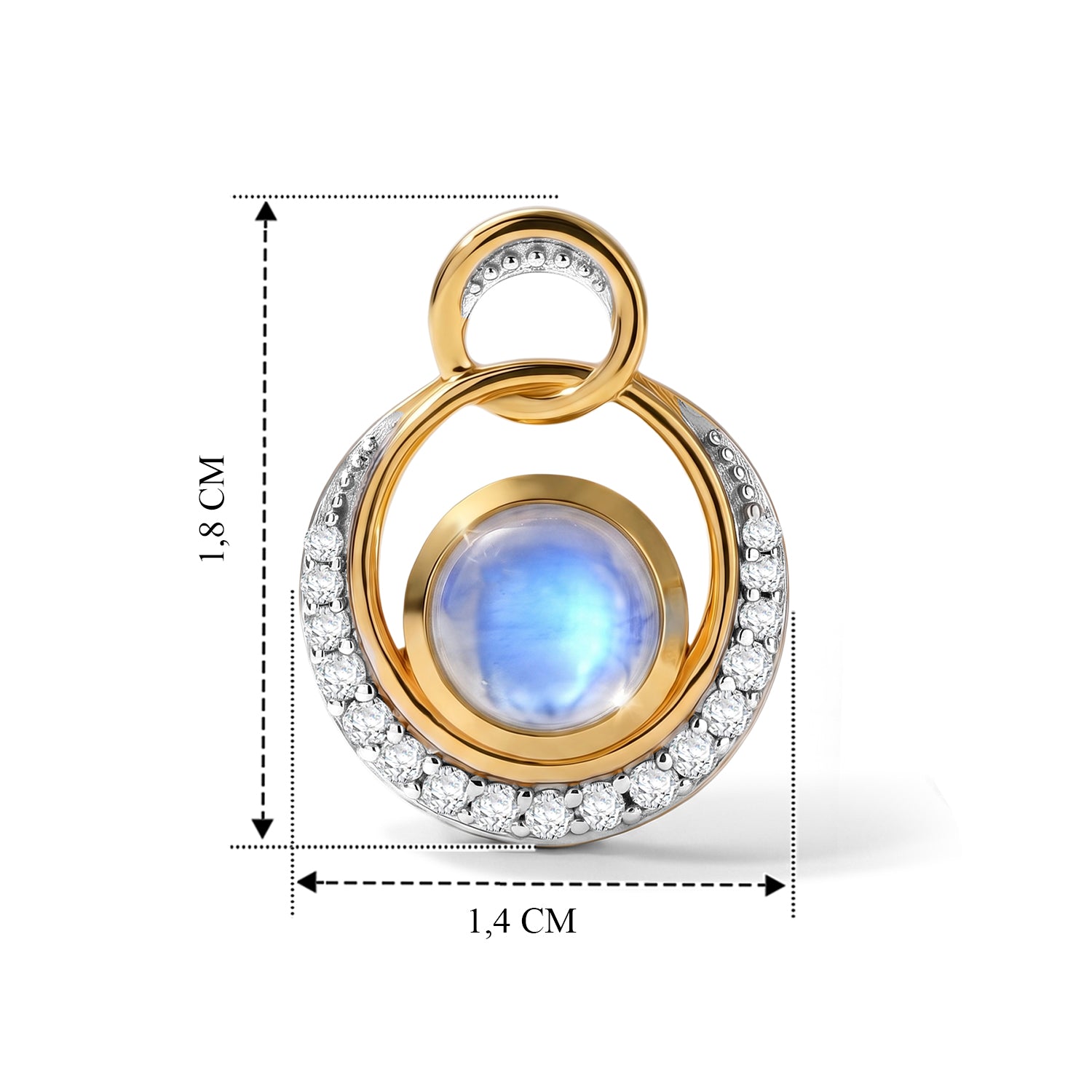 D'Joy Regenbogen Mondstein, Weißer Zirkon Ohrringe 925 Silber 585 Vergoldet ca. 2,44 ct.