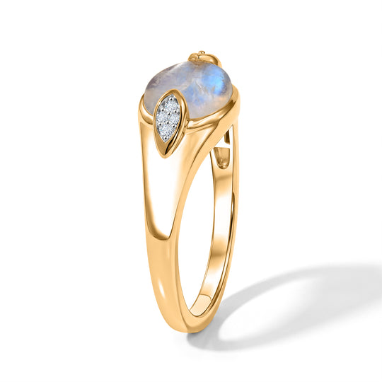 D'Joy Regenbogen Mondstein, Weißer Zirkon Ring 925 Silber 585 Vergoldet (Größe 19.00) ca. 2,12 ct