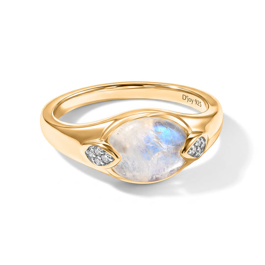 D'Joy Regenbogen Mondstein, Weißer Zirkon Ring 925 Silber 585 Vergoldet (Größe 19.00) ca. 2,12 ct