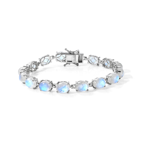 D'Joy Regenbogen Mondstein Armband ca. 20 cm 925 Silber Rhodiniert ca. 53,55 ct.