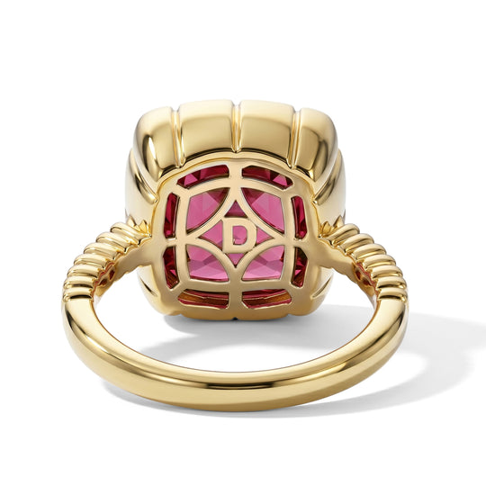 SEHR SELTENE Zuckerhut-Schliff Lab Grown Padparadscha-Saphir Ring 925 Silber 750 Gelbgold vermeil (Größe 17.00) ca. 13.39 ct