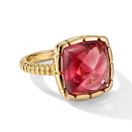 SEHR SELTENE Zuckerhut-Schliff Lab Grown Padparadscha-Saphir Ring 925 Silber 750 Gelbgold vermeil (Größe 17.00) ca. 13.39 ct