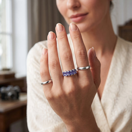 D'Joy AAA Tansanit, Weißer Diamant Ring 925 Silber Rhodiniert (Größe 21.00) ca. 1,30 ct