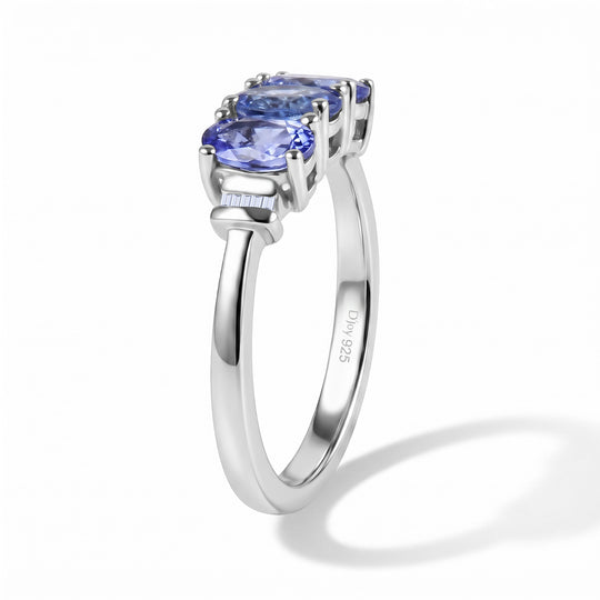 D'Joy AA Tansanit und Diamant Ring, 925 Silber rhodiniert - 1,38 ct.