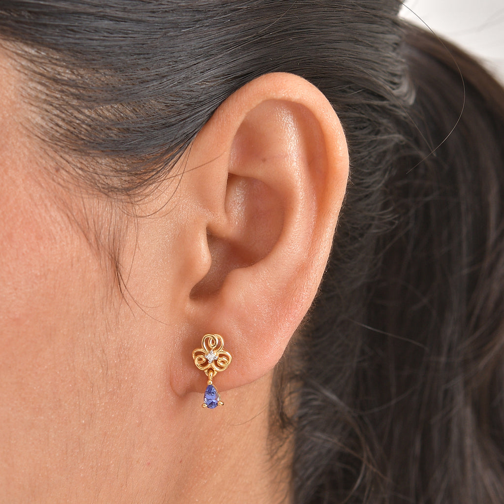 D'Joy AA Tansanit, Weißer Diamant Ohrringe 925 Silber 750 Gelbgold vermeil ca. 0,49 ct.