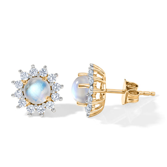D'Joy Regenbogen Mondstein, Weißer Zirkon Ohrringe 925 Silber Rhodiniert ca. 3.21 ct