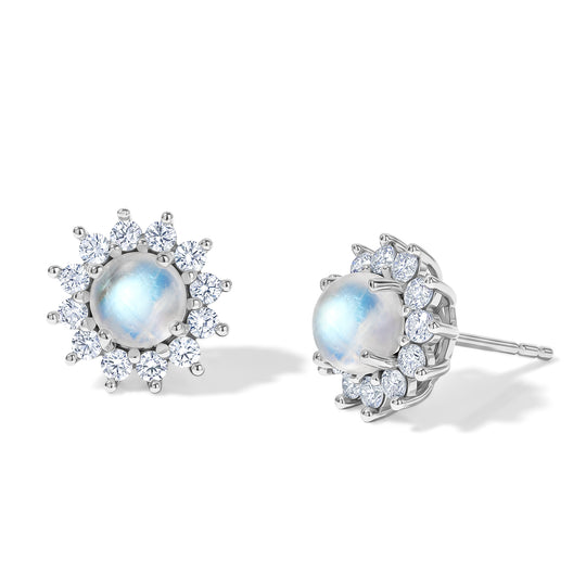 D'Joy Regenbogen Mondstein, Weißer Zirkon Ohrringe 925 Silber Rhodiniert ca. 3.21 ct
